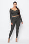 2 Piece Rib Knit Legging Set With V Neck Crop Top - Olive
